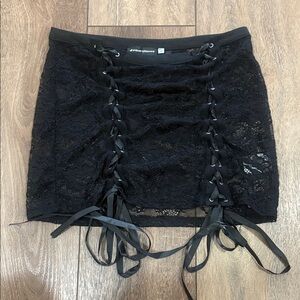 iHeartRaves Black Lace-Up Mini Skirt